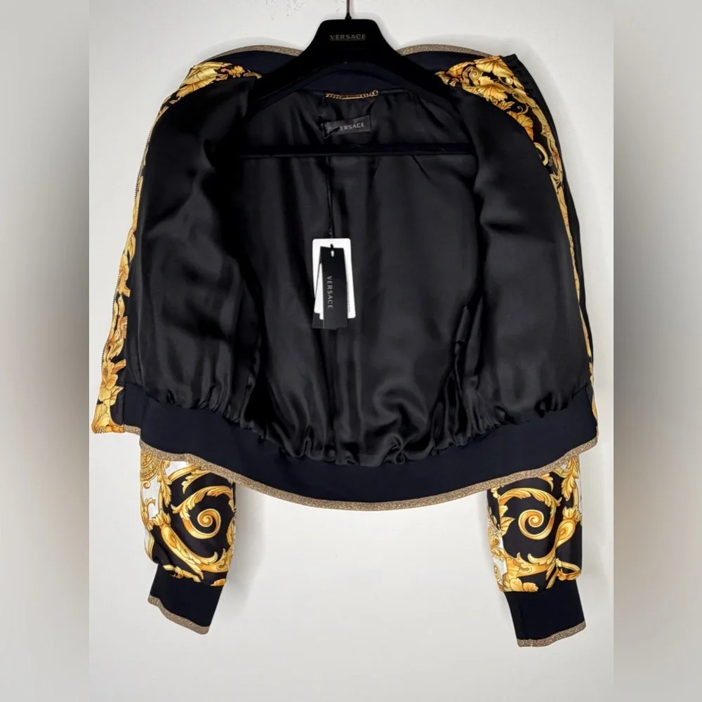 Versace Black & Gold Baroque Bomber Jacket - New with Tag - Small / 38 USA - Picture 5 of 14